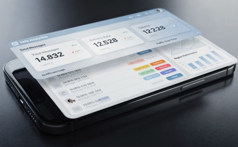 Phone showing an SMS analytics dashboard
